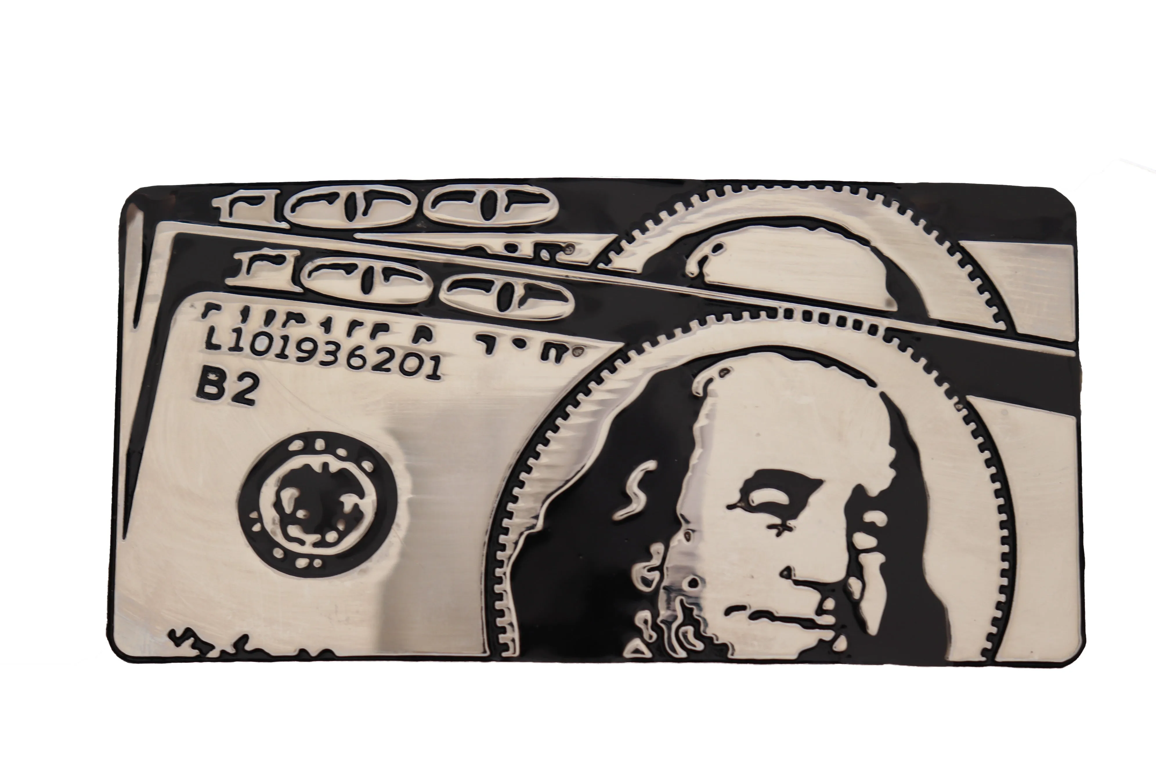$100 Bill Money Silver Metal Belt Buckle