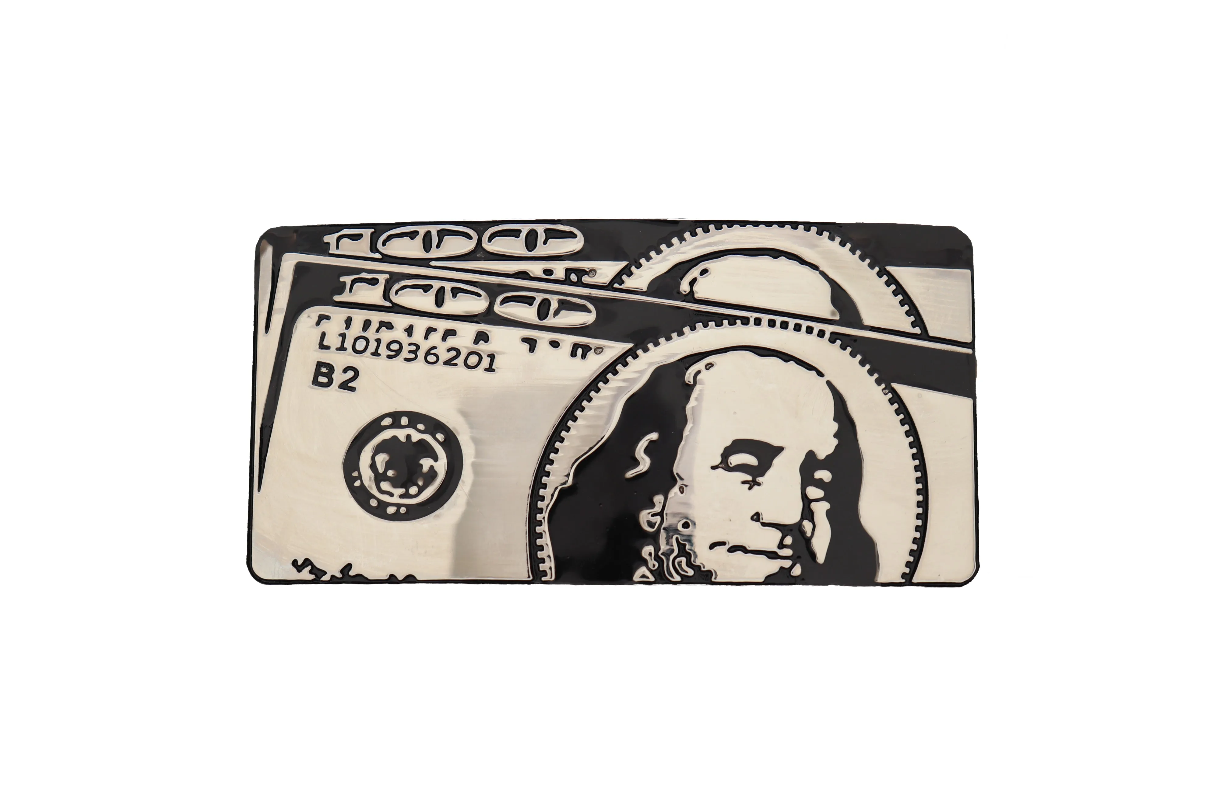 $100 Bill Money Silver Metal Belt Buckle