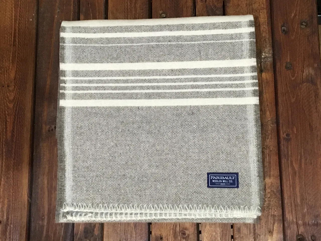 12264 Faribault Woolen Mills Weekender Stripe Wool Scarf Silver Heather/Natural