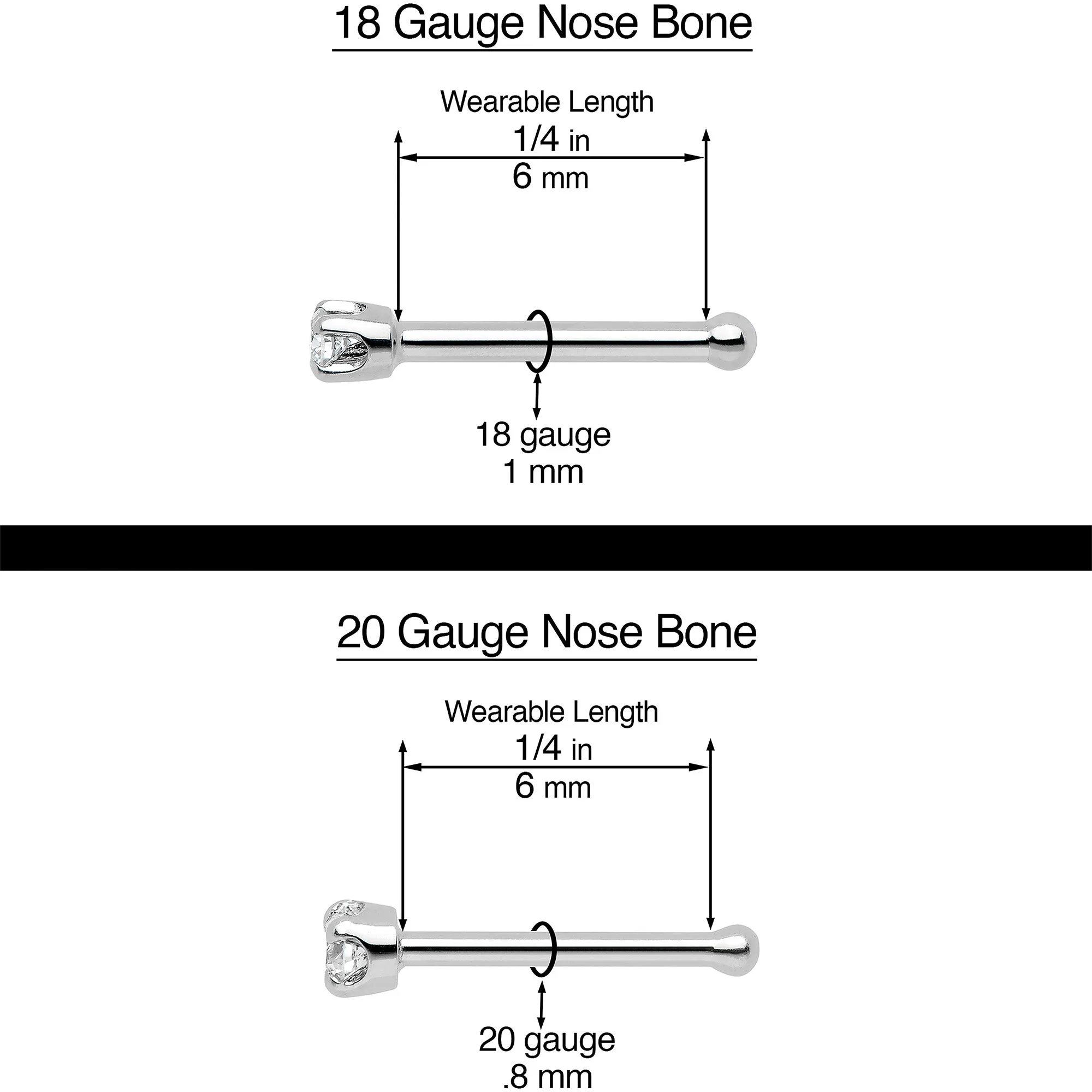20 Gauge 1/4 Pink Gem Fashion Flamingo Black Nose Bone