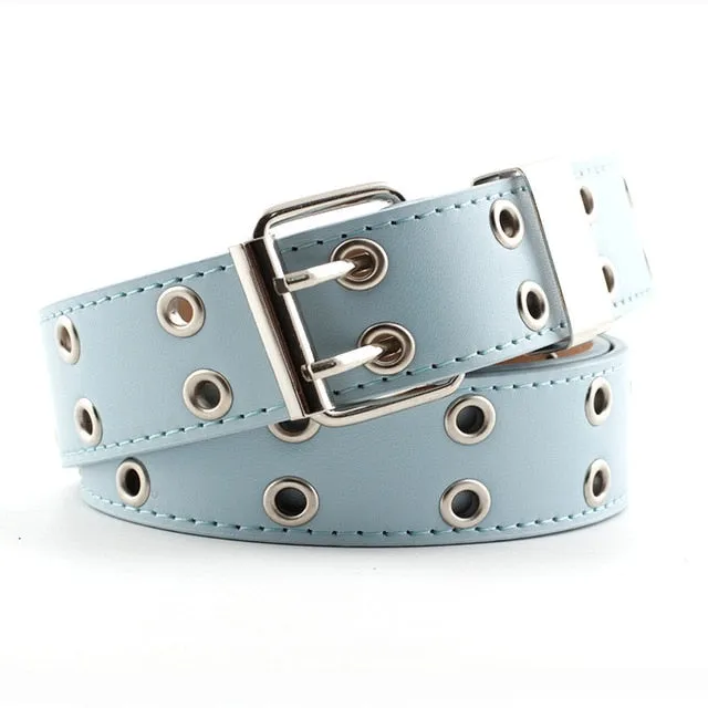 2020 New Designer's Famous Brand Leatherhigh Quality Belt Fashion Alloy Double Ring Circle Buckle Girl Jeans Dress Wild Belts