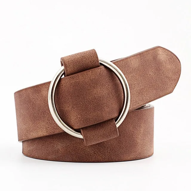 2020 New Designer's Famous Brand Leatherhigh Quality Belt Fashion Alloy Double Ring Circle Buckle Girl Jeans Dress Wild Belts