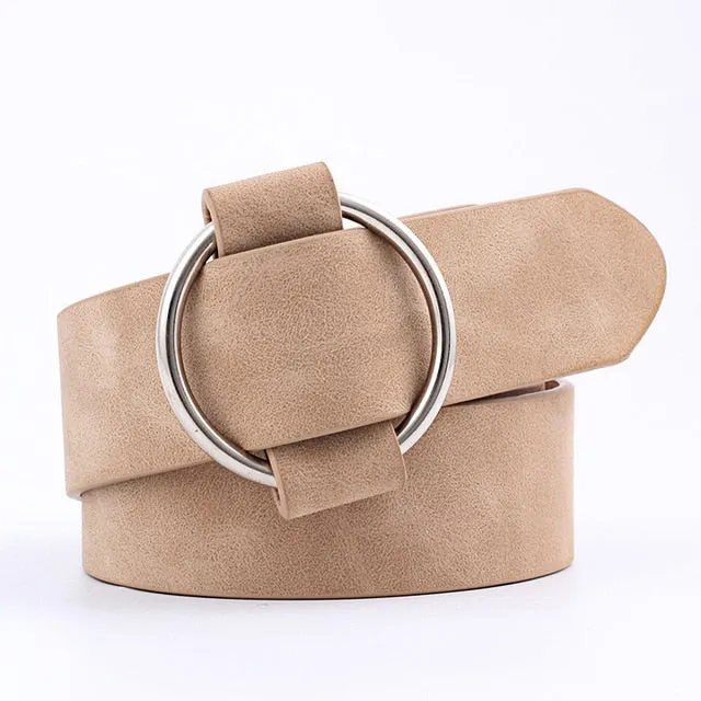 2020 New Designer's Famous Brand Leatherhigh Quality Belt Fashion Alloy Double Ring Circle Buckle Girl Jeans Dress Wild Belts