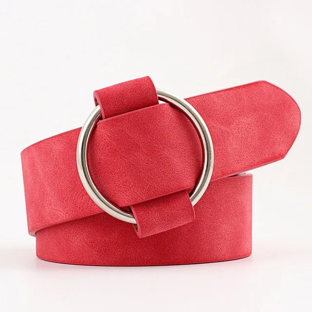 2020 New Designer's Famous Brand Leatherhigh Quality Belt Fashion Alloy Double Ring Circle Buckle Girl Jeans Dress Wild Belts