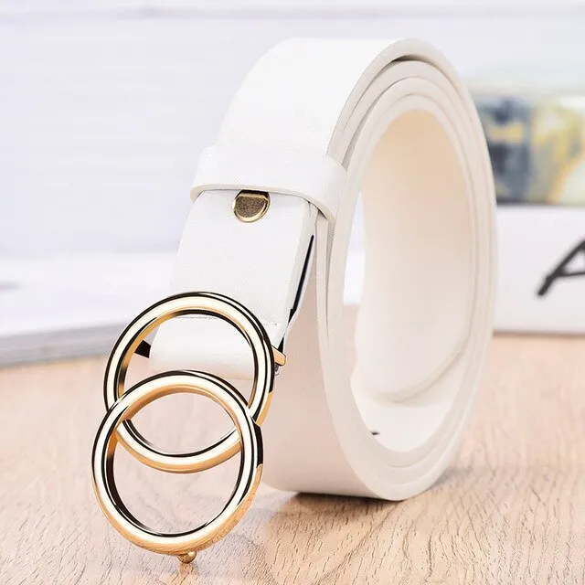 2020 New Designer's Famous Brand Leatherhigh Quality Belt Fashion Alloy Double Ring Circle Buckle Girl Jeans Dress Wild Belts