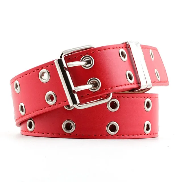 2020 New Designer's Famous Brand Leatherhigh Quality Belt Fashion Alloy Double Ring Circle Buckle Girl Jeans Dress Wild Belts