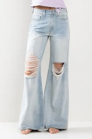 Amy Light Distressed Wide Leg Jeans