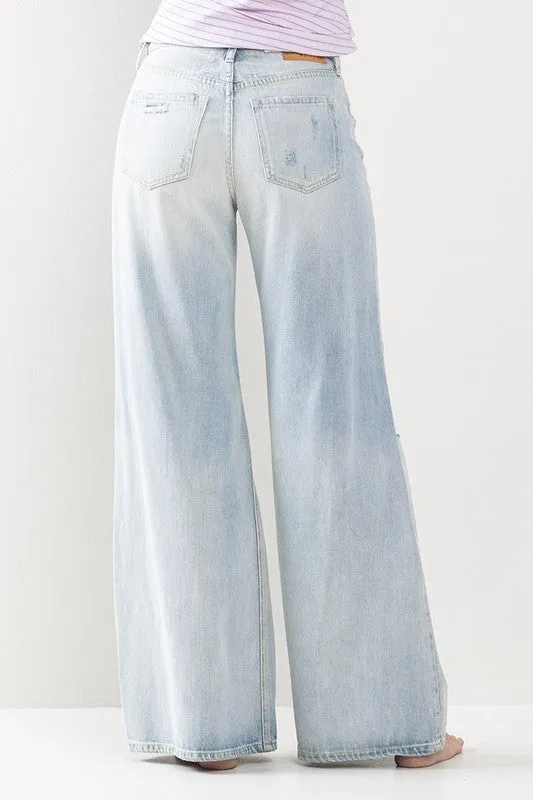 Amy Light Distressed Wide Leg Jeans