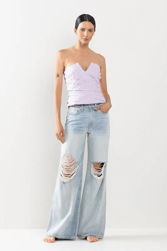 Amy Light Distressed Wide Leg Jeans