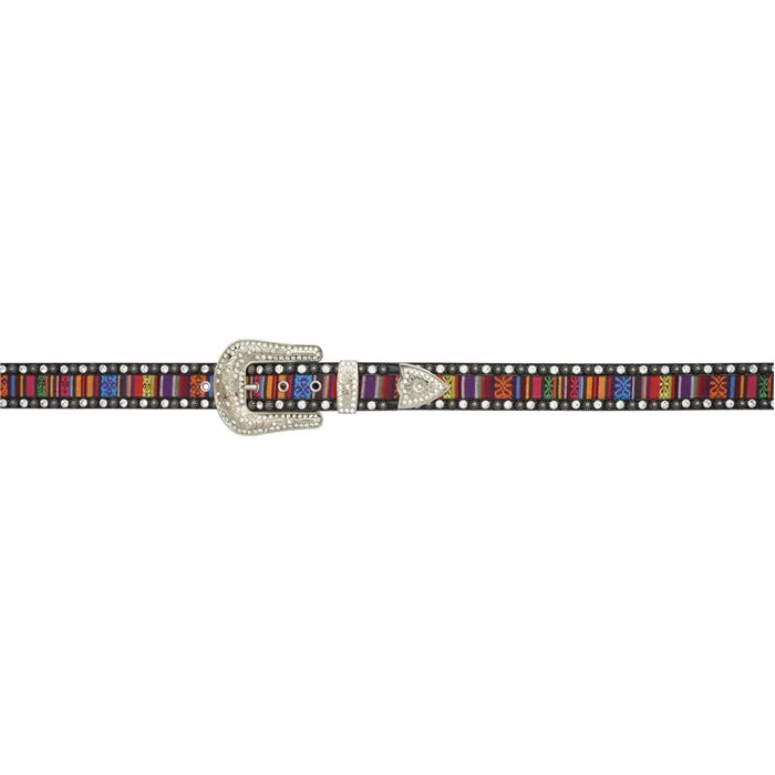 Angel Ranch 1 1/2" Black w/ Silver Studs & Clear Crystals Ladies' Fashion Belt