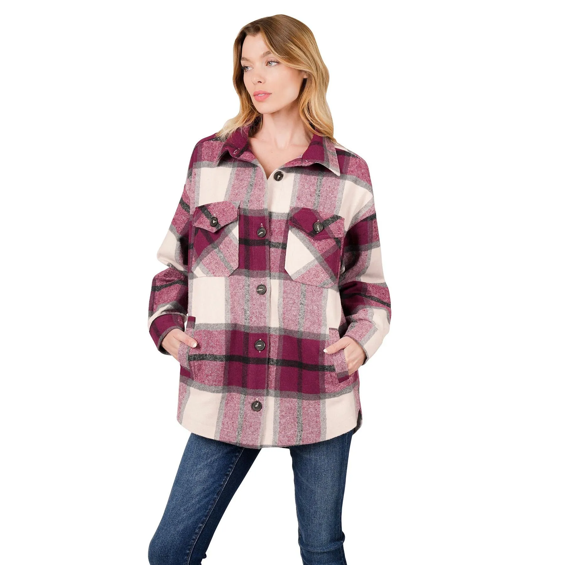 Aspen Vibes Cozy Shacket-Plum