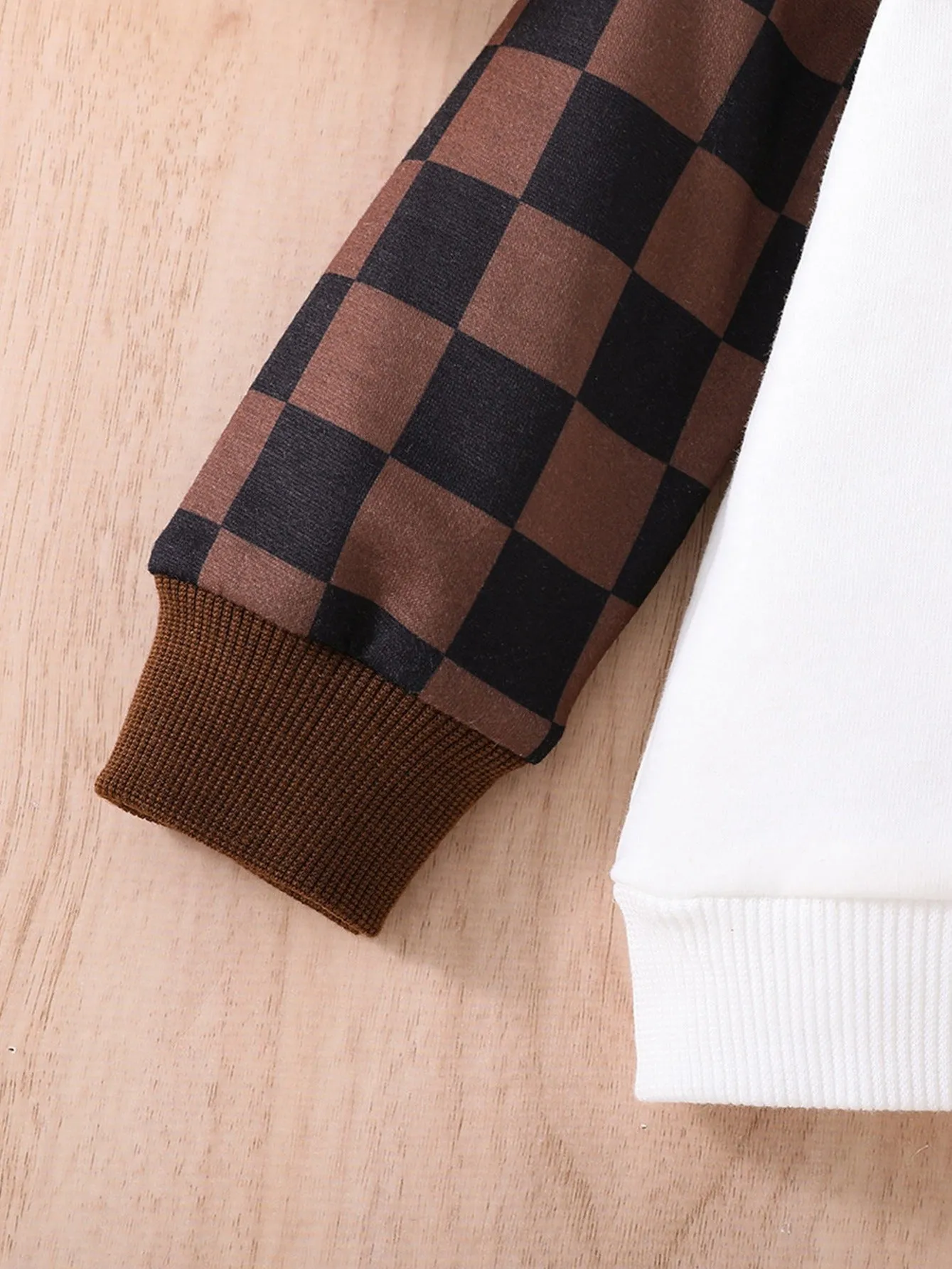 Baby Boy Casual Colorblock Plaid Letter Print Sweatshirt