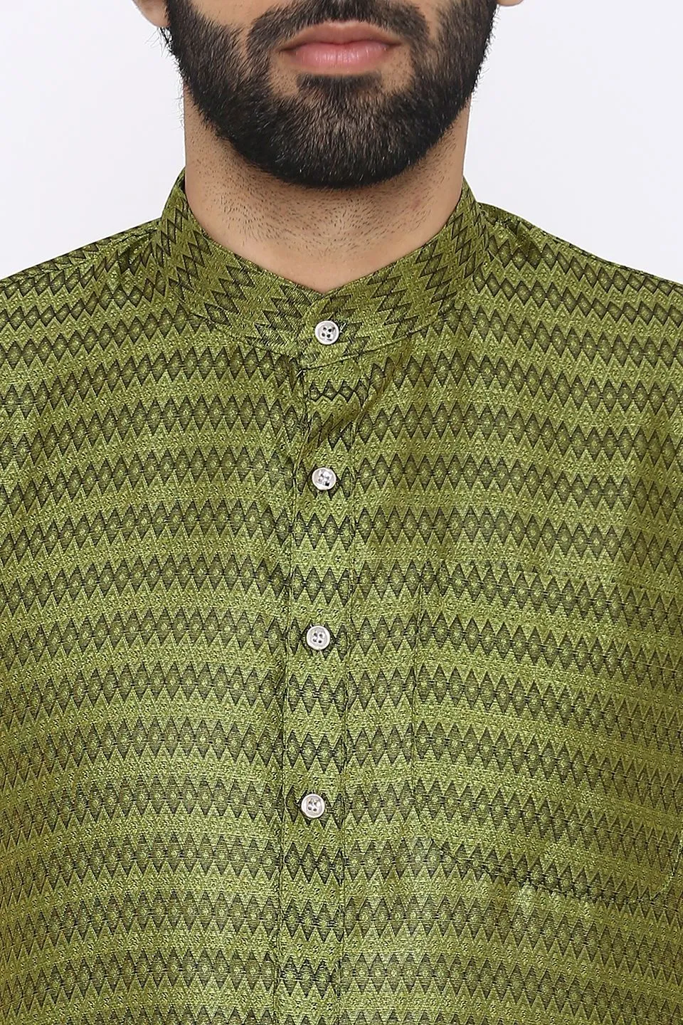 Banarasi Art Silk Cotton Blend Green Long Kurta Pajama