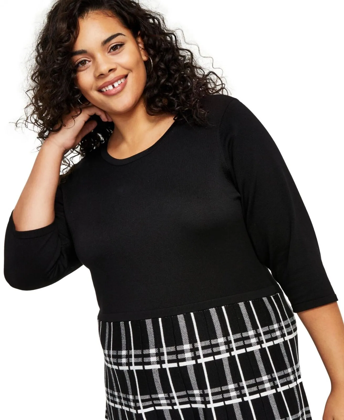 BCX Womens Trendy Plus Size Plaid Fit & Flare Sweater Dress 1235U21