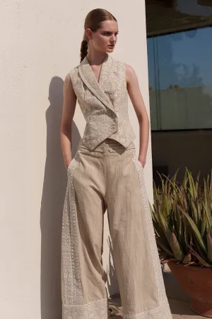 Beige Embroidered Coat & Pants
