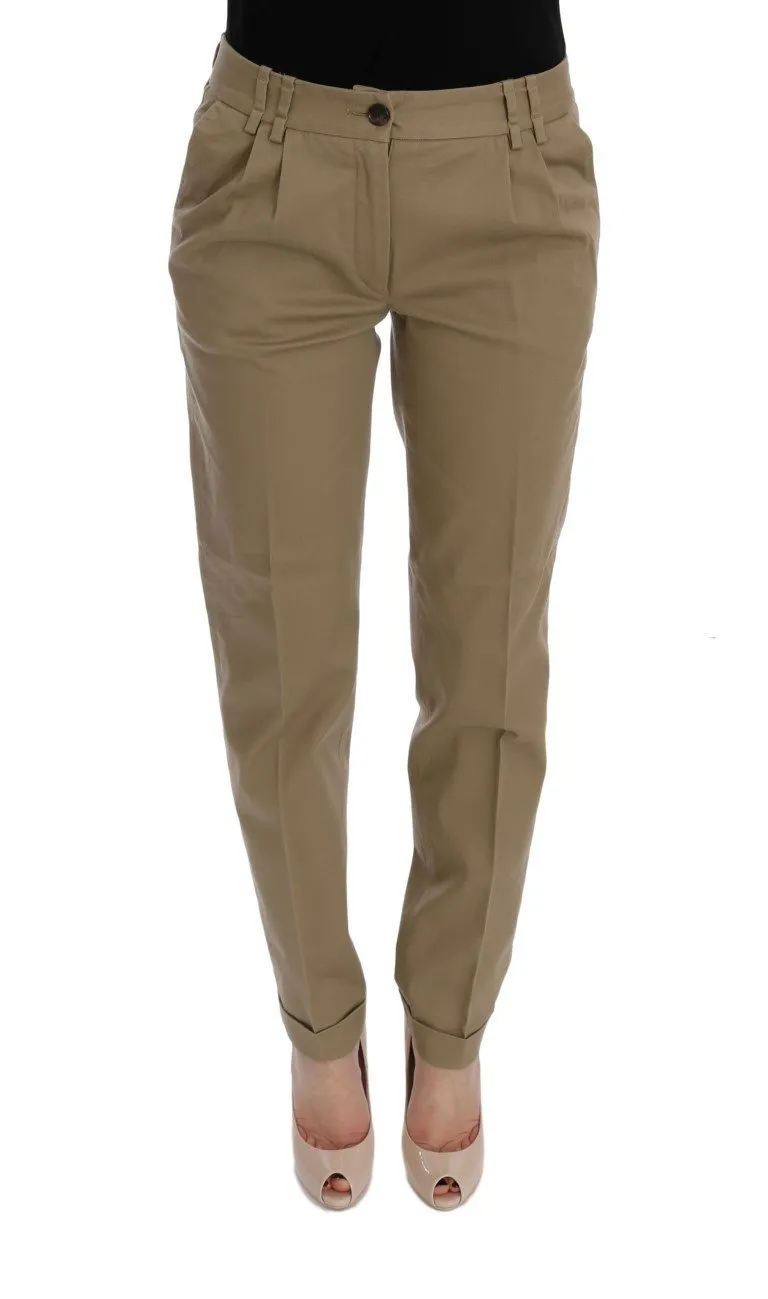 Beige Solid Pattern Casual Pants