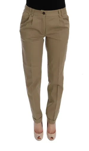 Beige Solid Pattern Casual Pants