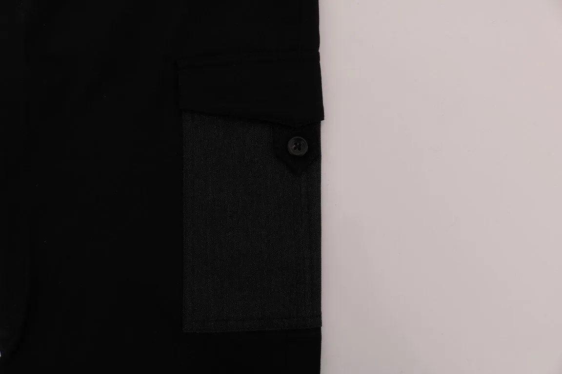 Black Cotton Stretch Cargo Pants