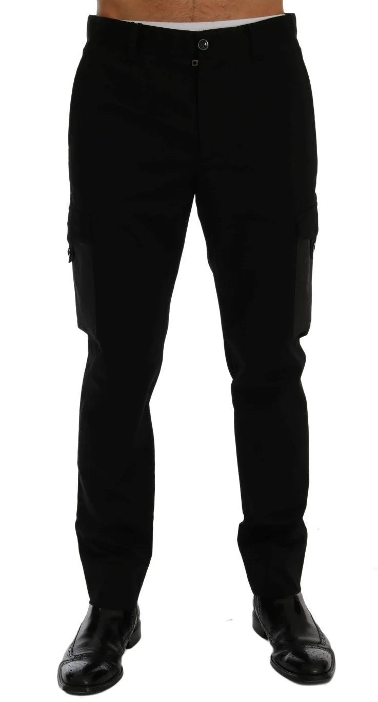 Black Cotton Stretch Cargo Pants