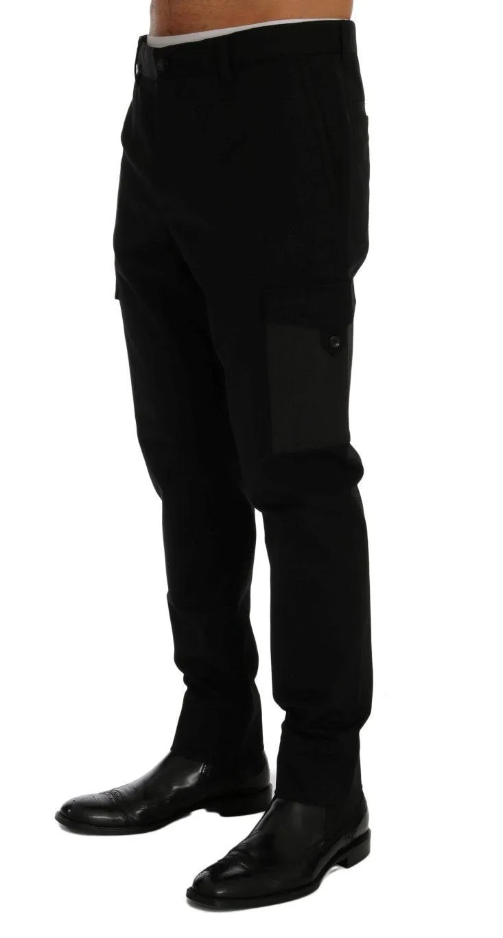 Black Cotton Stretch Cargo Pants