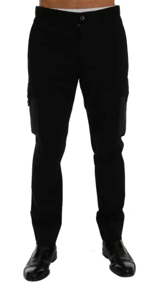 Black Cotton Stretch Cargo Pants