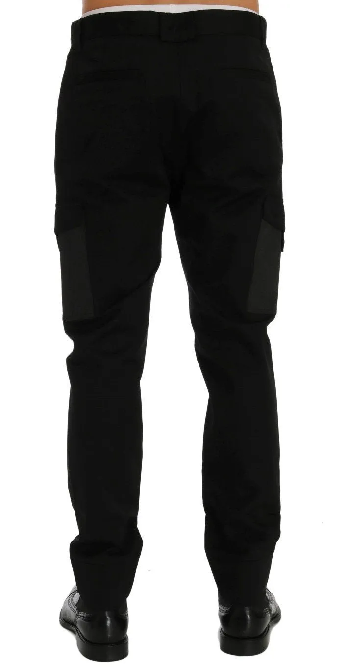 Black Cotton Stretch Cargo Pants