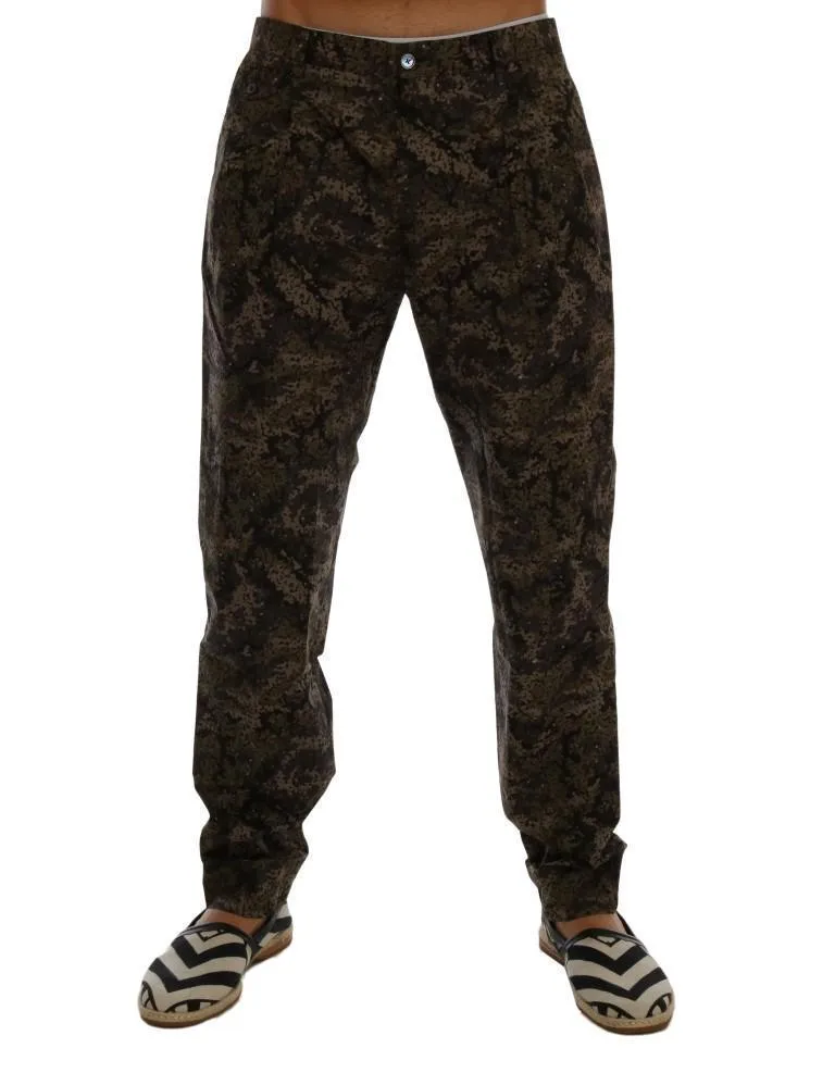 Black Green Cotton Military Pattern Pants