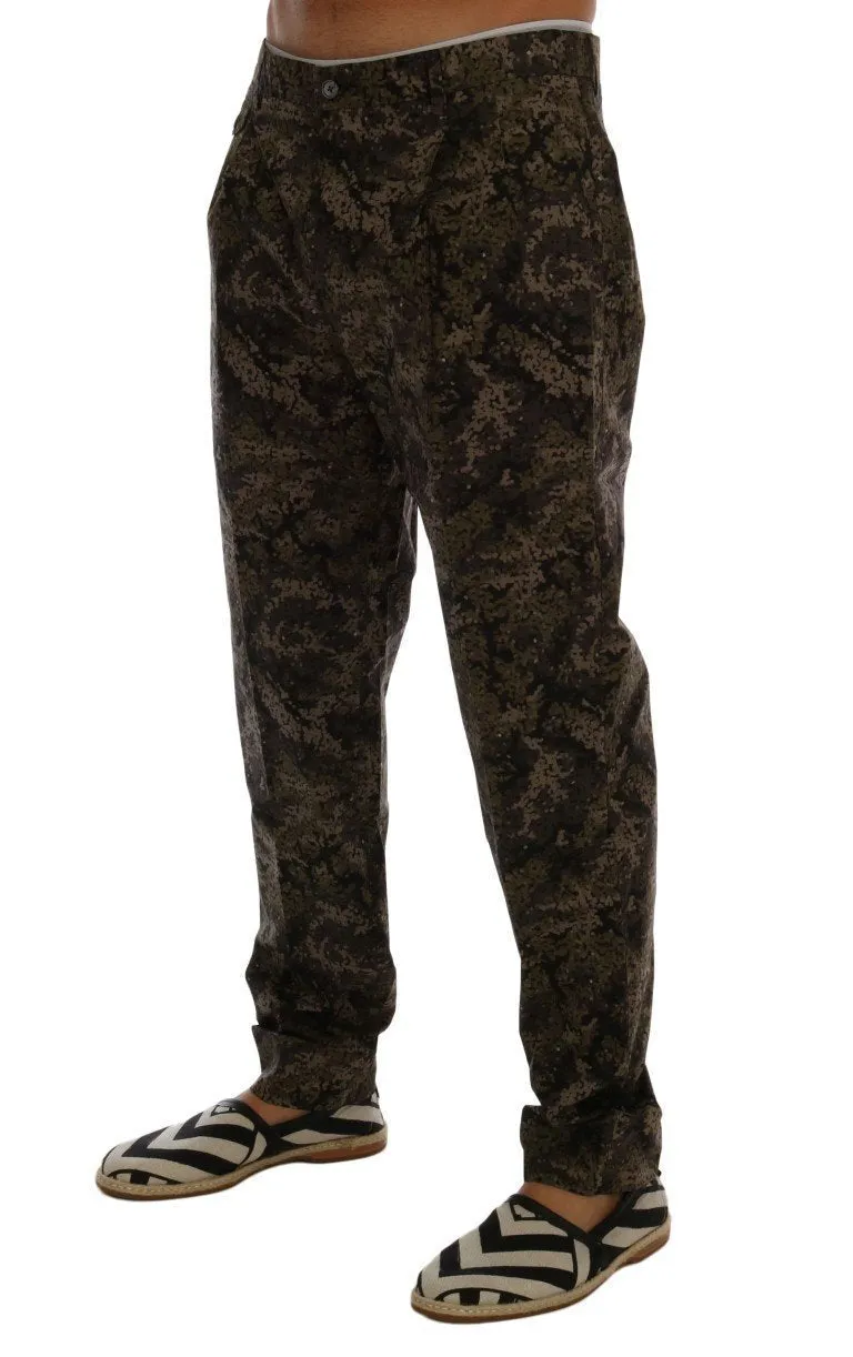 Black Green Cotton Military Pattern Pants