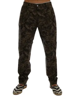Black Green Cotton Military Pattern Pants