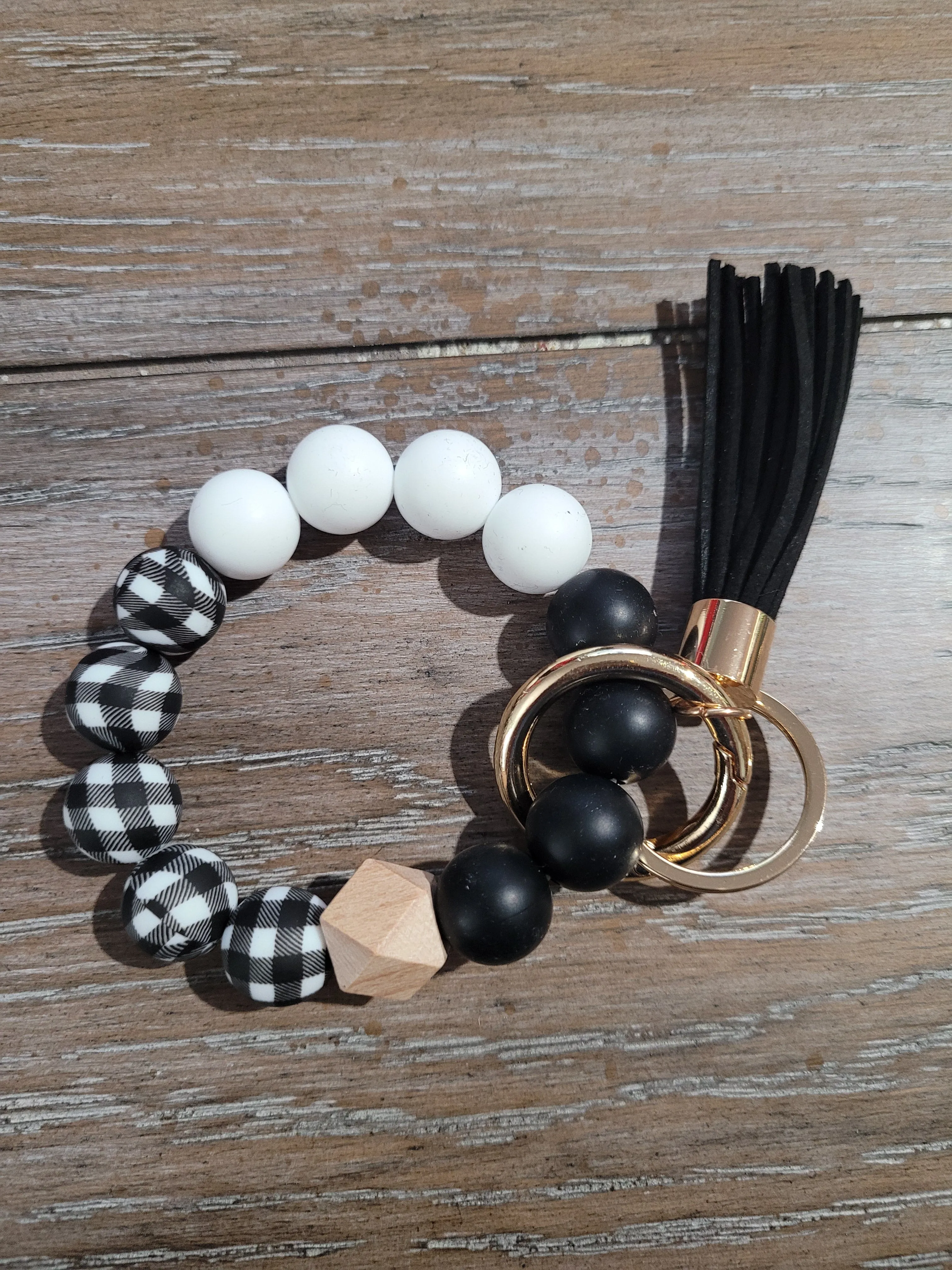 Black Plaid & White Silicone Keychain Wristlet