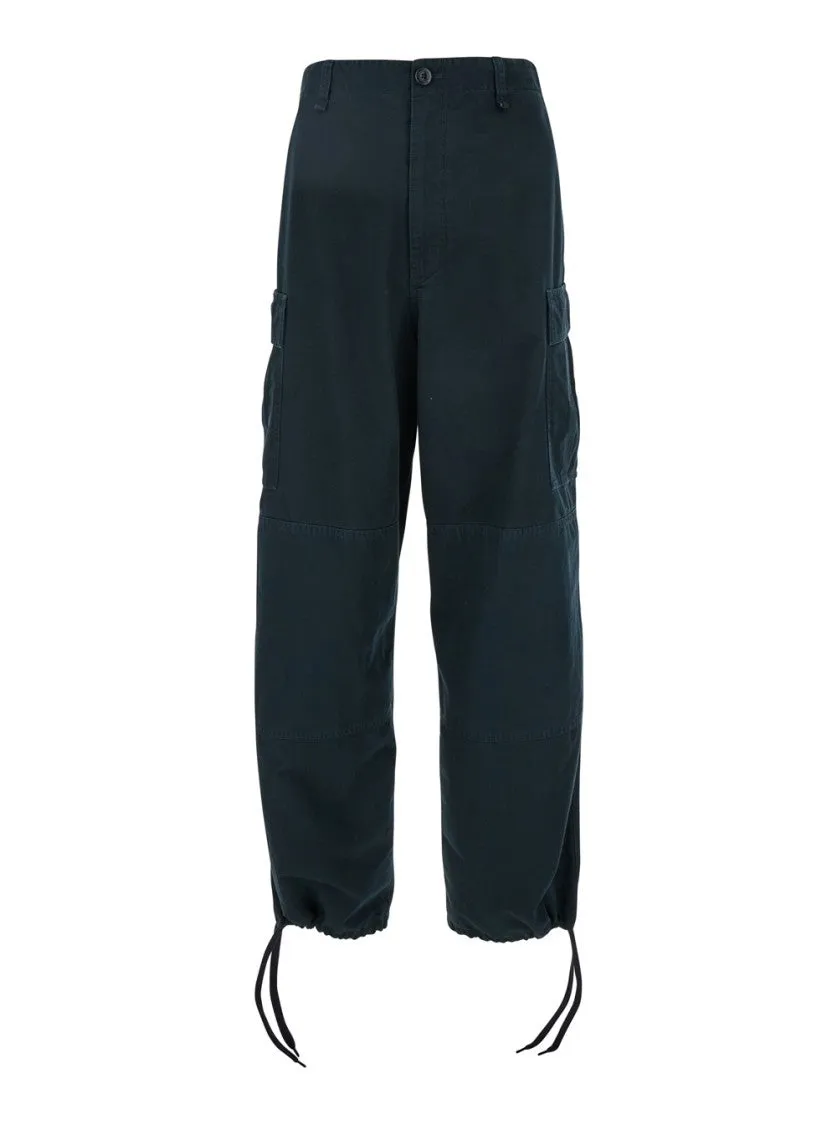 Blue Pants With Drawstring Waist