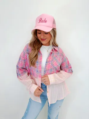 Blushing Bleach Washed Plaid Shirt