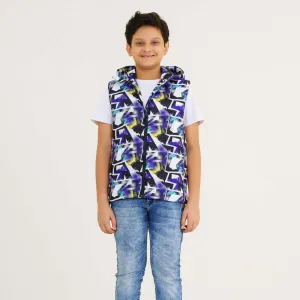 Boys Blue Printed Husky Jacket