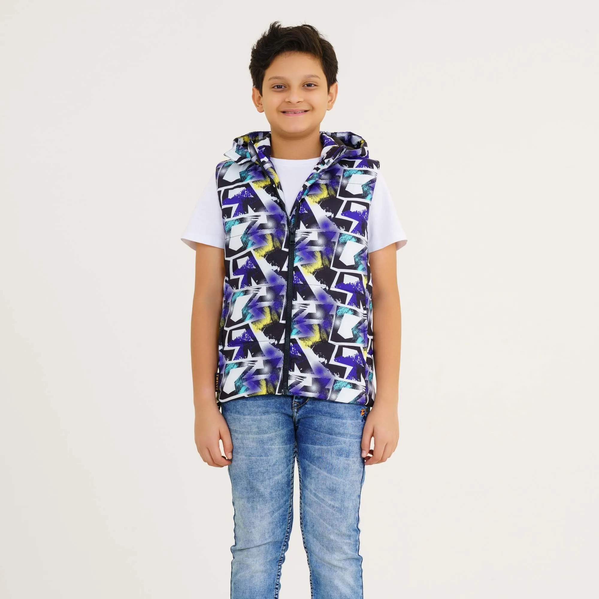 Boys Blue Printed Husky Jacket