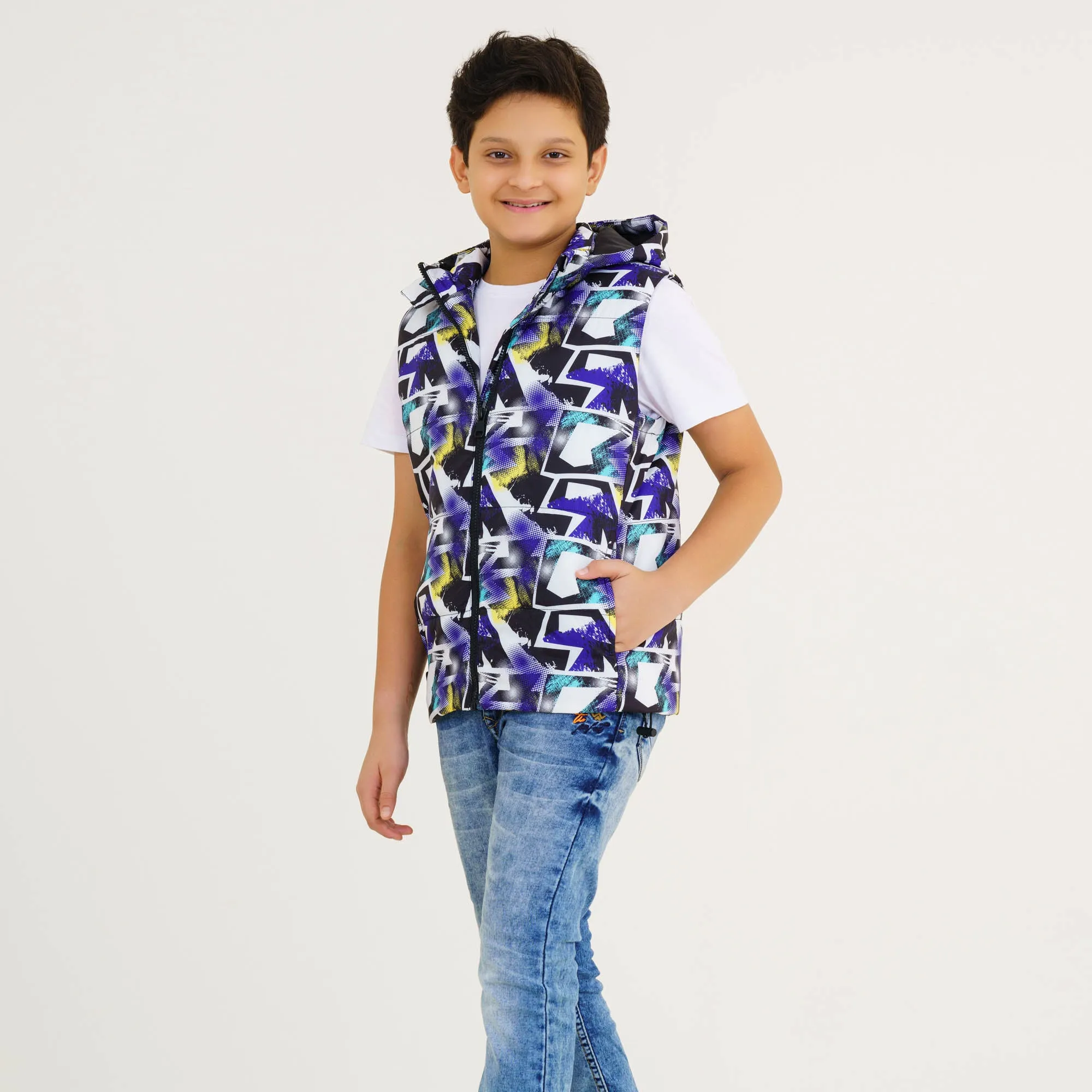 Boys Blue Printed Husky Jacket