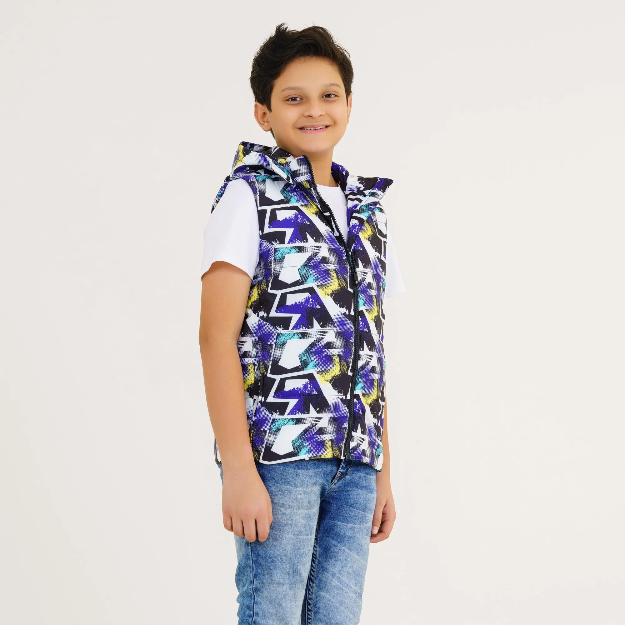 Boys Blue Printed Husky Jacket