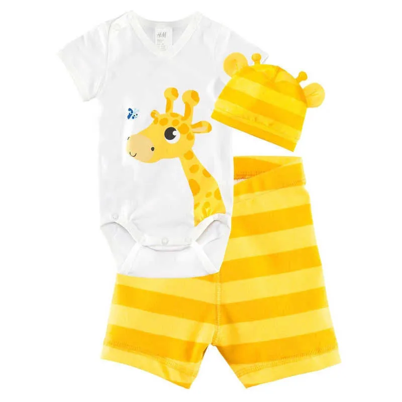 Boys Clothing Set Cotton 8Style Kids Clothes Baby Boy Girl Short Sleeve And Pants Set Cute Animal 3 PCS 1Set HB005