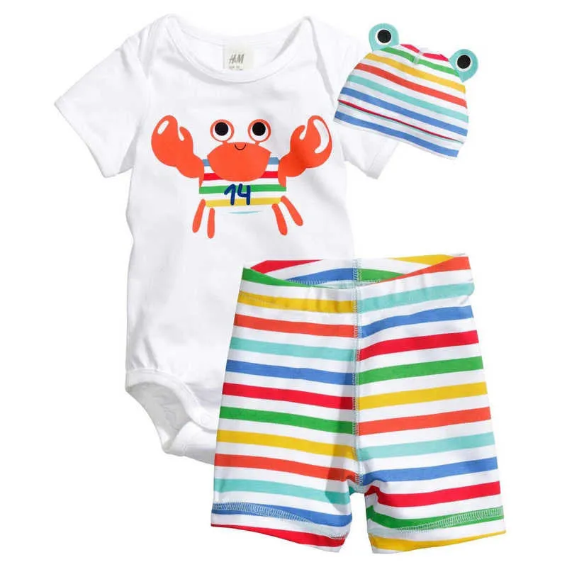 Boys Clothing Set Cotton 8Style Kids Clothes Baby Boy Girl Short Sleeve And Pants Set Cute Animal 3 PCS 1Set HB005