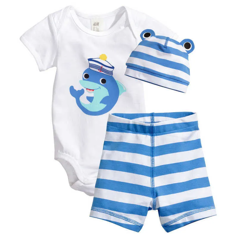 Boys Clothing Set Cotton 8Style Kids Clothes Baby Boy Girl Short Sleeve And Pants Set Cute Animal 3 PCS 1Set HB005