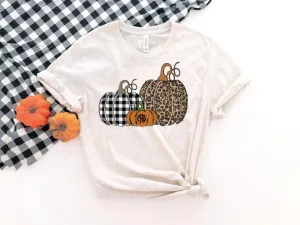 Buffalo Plaid Cheetah Monogram Pumpkin T-Shirt