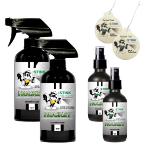 Buy 2 Get 4 FREE - (2) 16 oz (2) 4 oz Hockey Odor Eliminating Spray Bundle   2 Car Air Fresheners