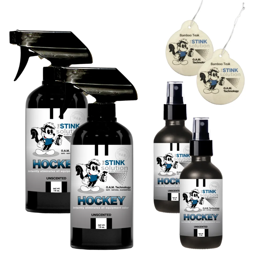 Buy 2 Get 4 FREE - (2) 16 oz (2) 4 oz Hockey Odor Eliminating Spray Bundle   2 Car Air Fresheners