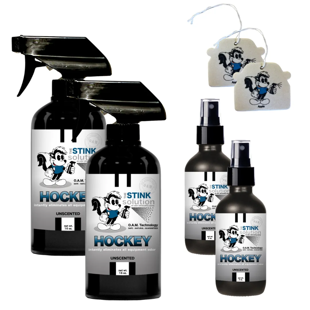Buy 2 Get 4 FREE - (2) 16 oz (2) 4 oz Hockey Odor Eliminating Spray Bundle   2 Car Air Fresheners