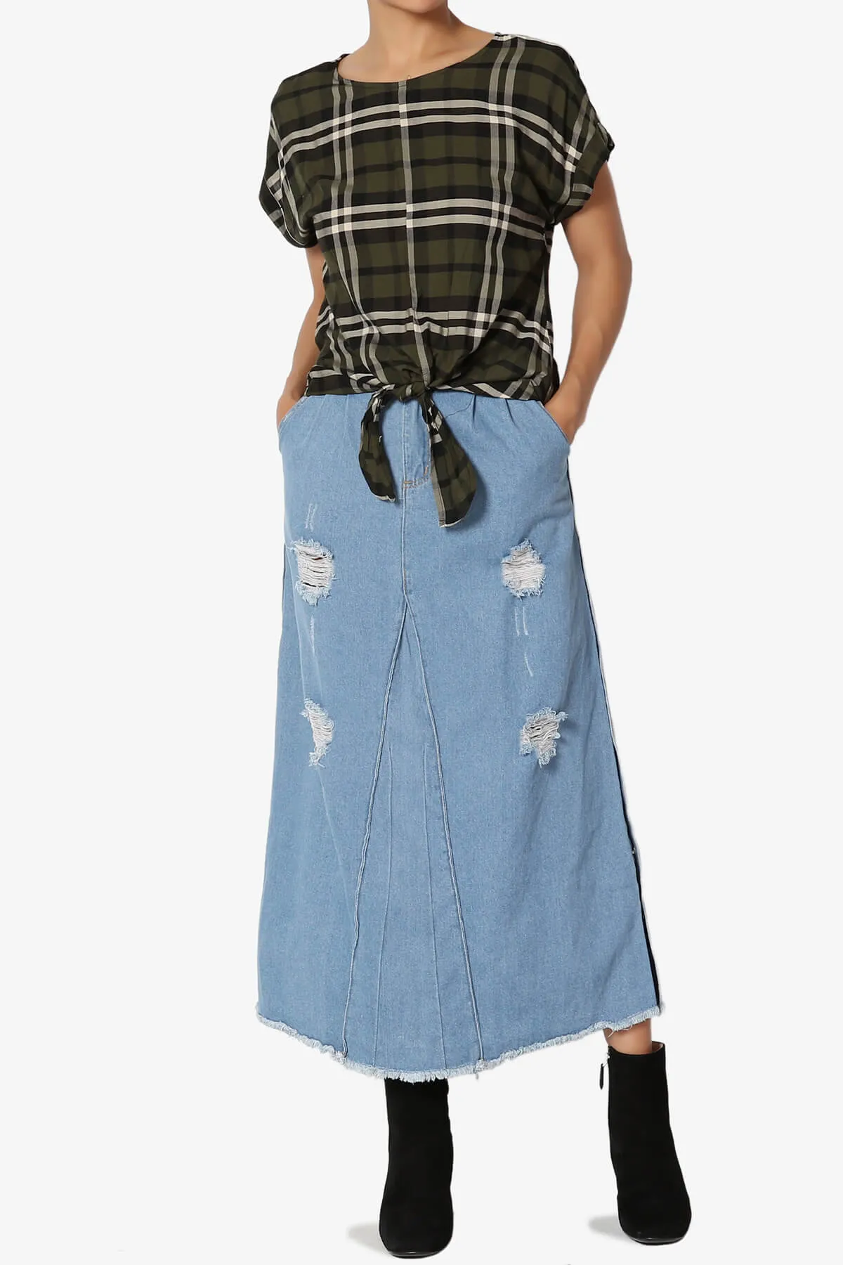 Callie Plaid Button Back Tie Front Top