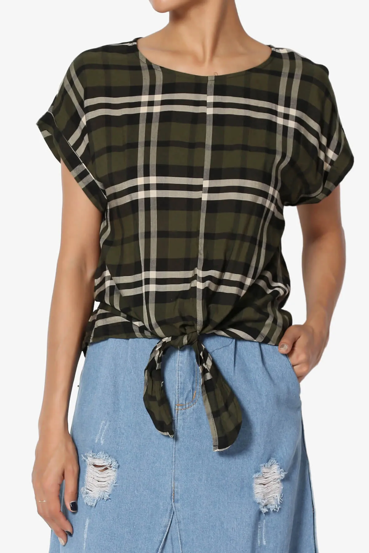 Callie Plaid Button Back Tie Front Top