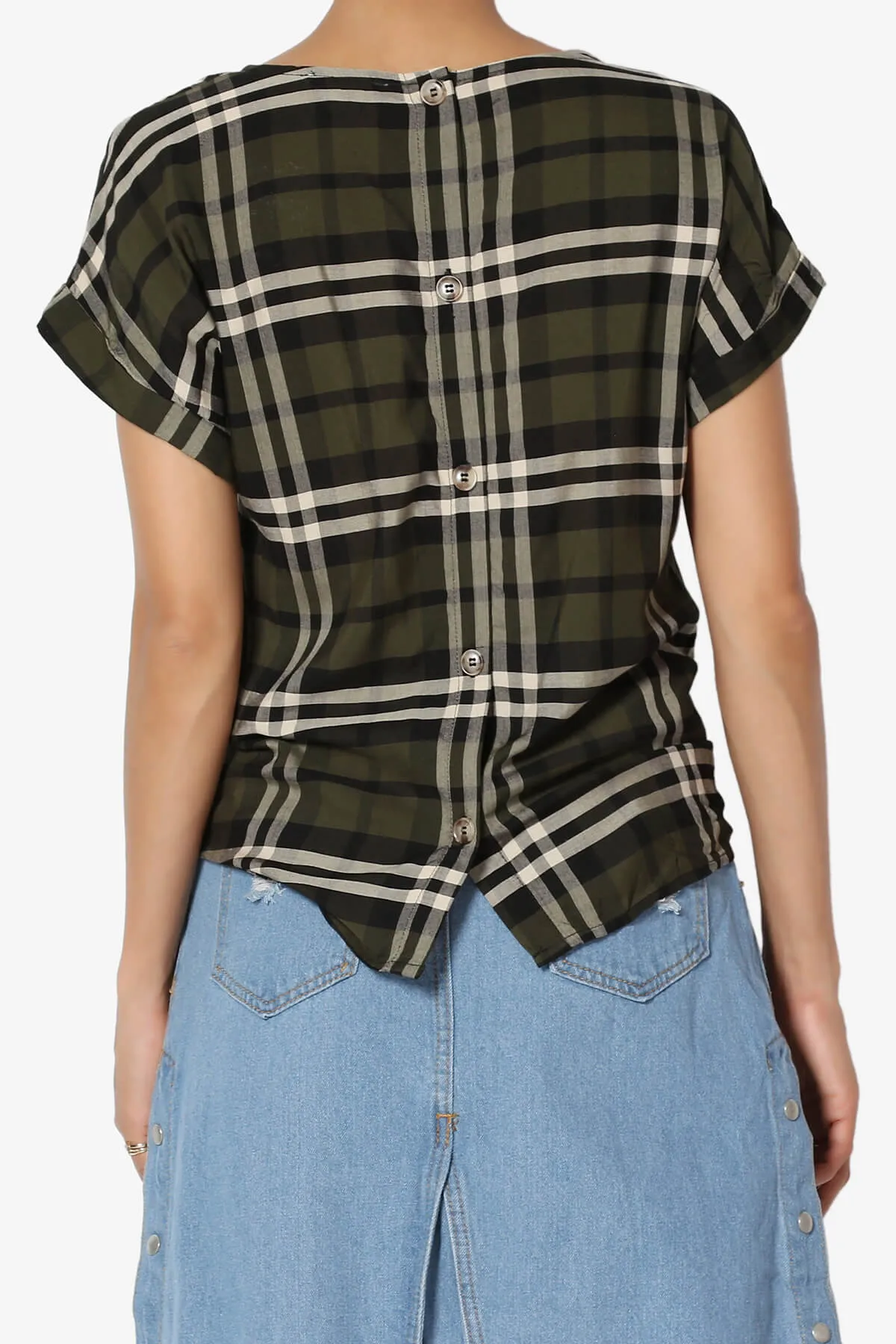 Callie Plaid Button Back Tie Front Top