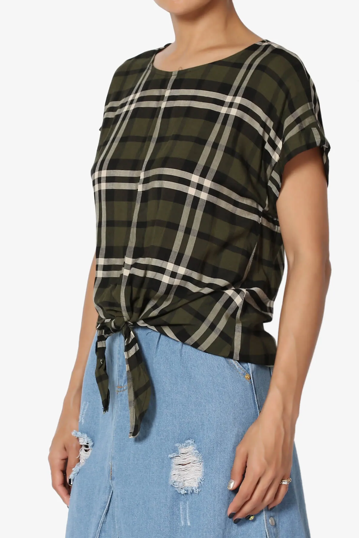 Callie Plaid Button Back Tie Front Top