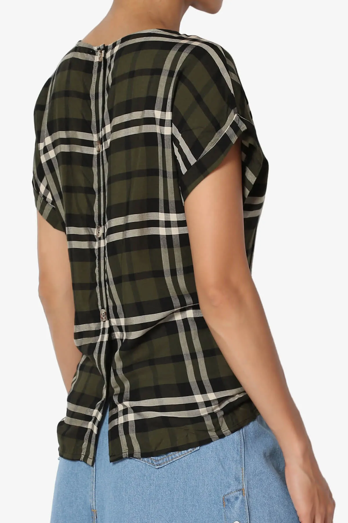 Callie Plaid Button Back Tie Front Top