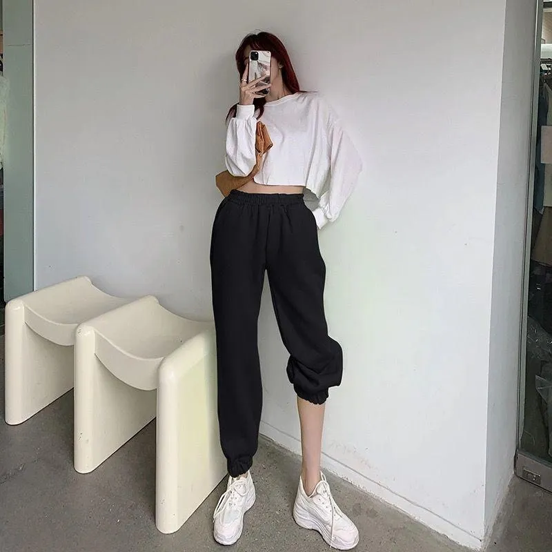 Candy-colored Thin Section Sports and Leisure Women's Summer Loose High-waisted Thin Solid Color Trousers Long Pants