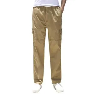 Casual Loose Solid Cotton Cargo Pants for Fat Men